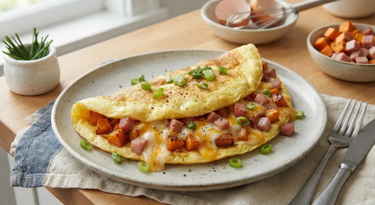 Four Egg Cheese Ham Sweet Potato Omelette